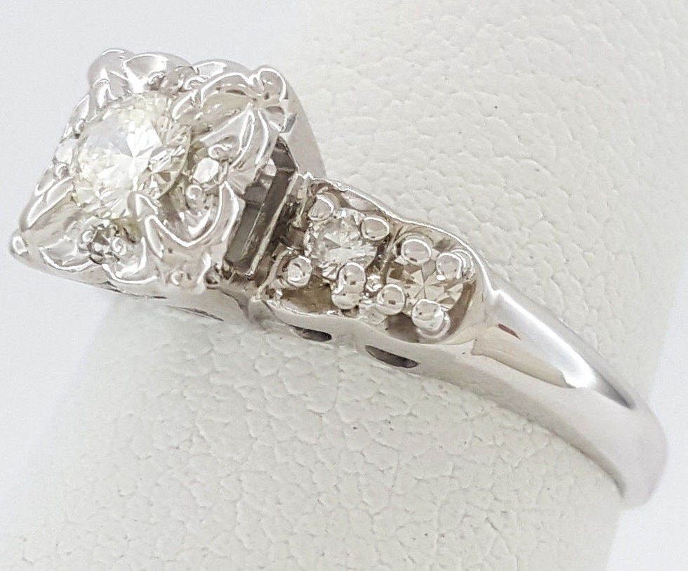 Thumbnail: 0.32 ct Antique / Vintage 14K White Gold Round Cut Diamond Engagement Ring 