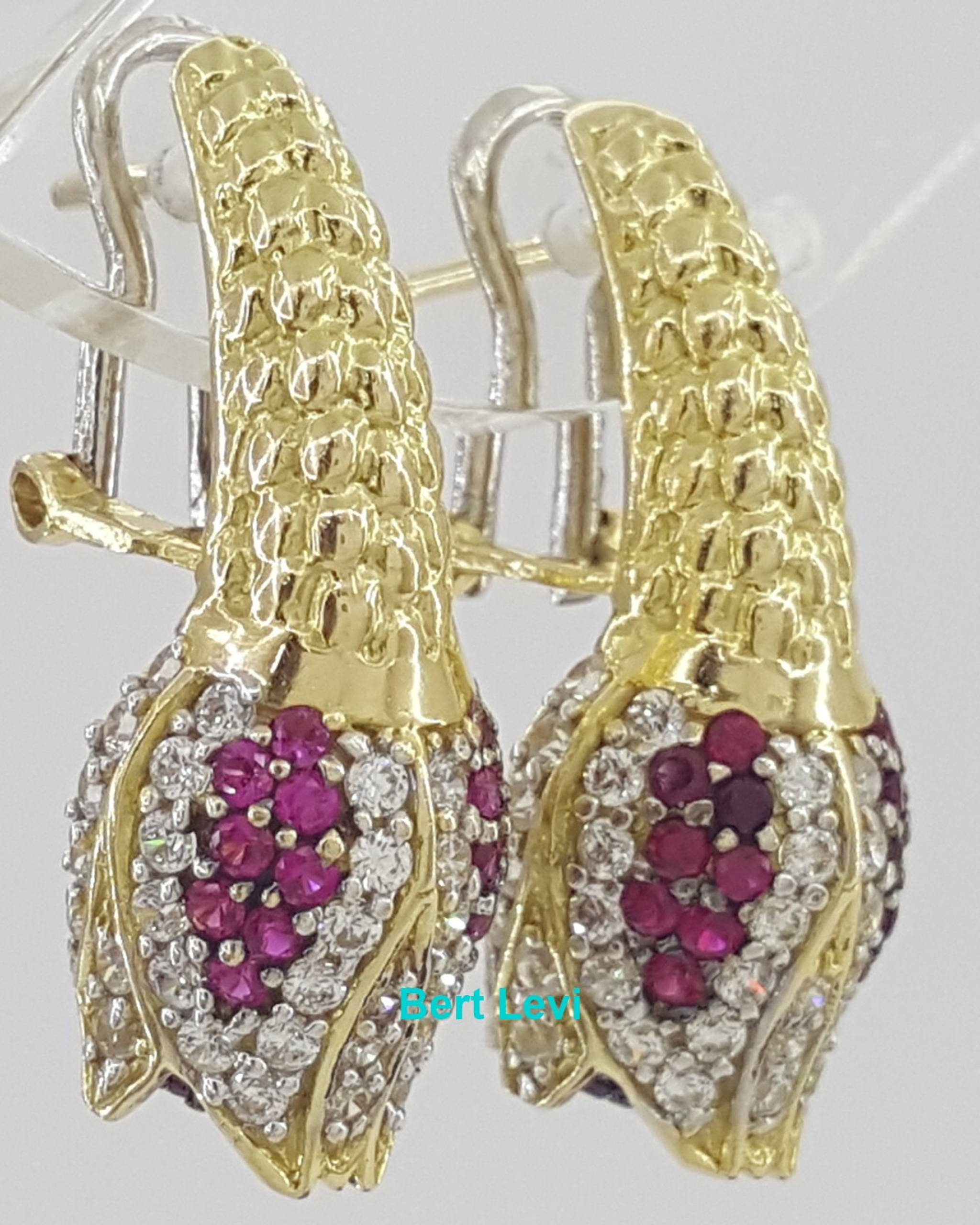 Vintage HIMO Tulip Earrings 18k Yellow Gold 10.3 grams Lab Created Stones