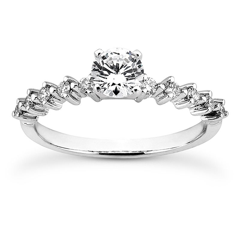Ladies 14KT White Gold Platinum Round Diamond Tailored Engagement Set ENS3135-A