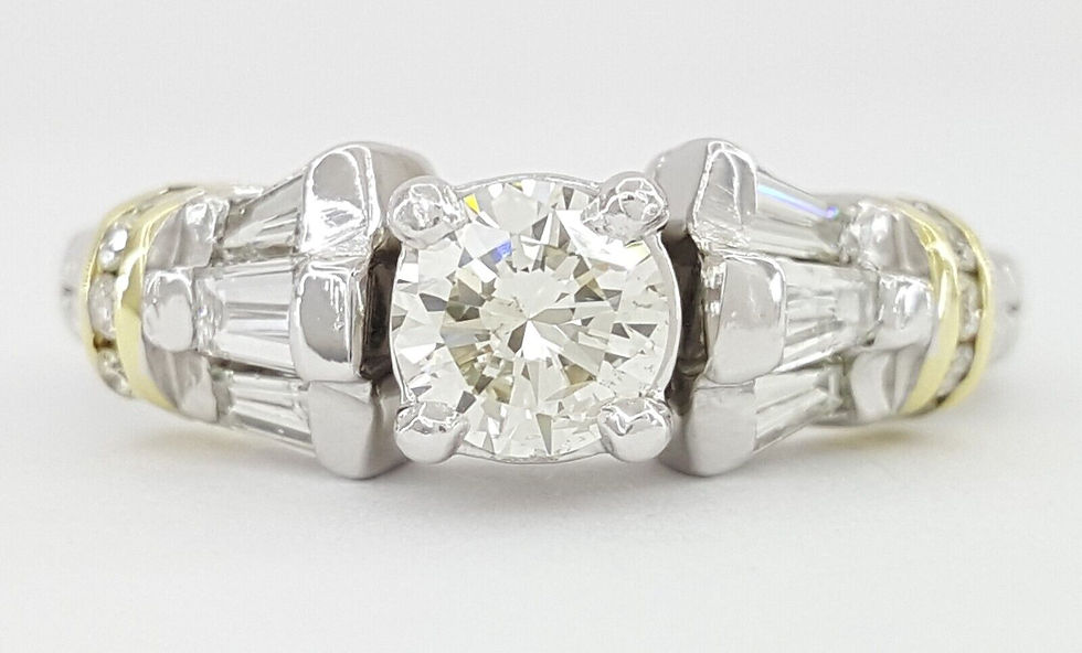Round Brilliant & Baguette Cut Diamond Engagement Ring 0.95 ct Platinum & 18k