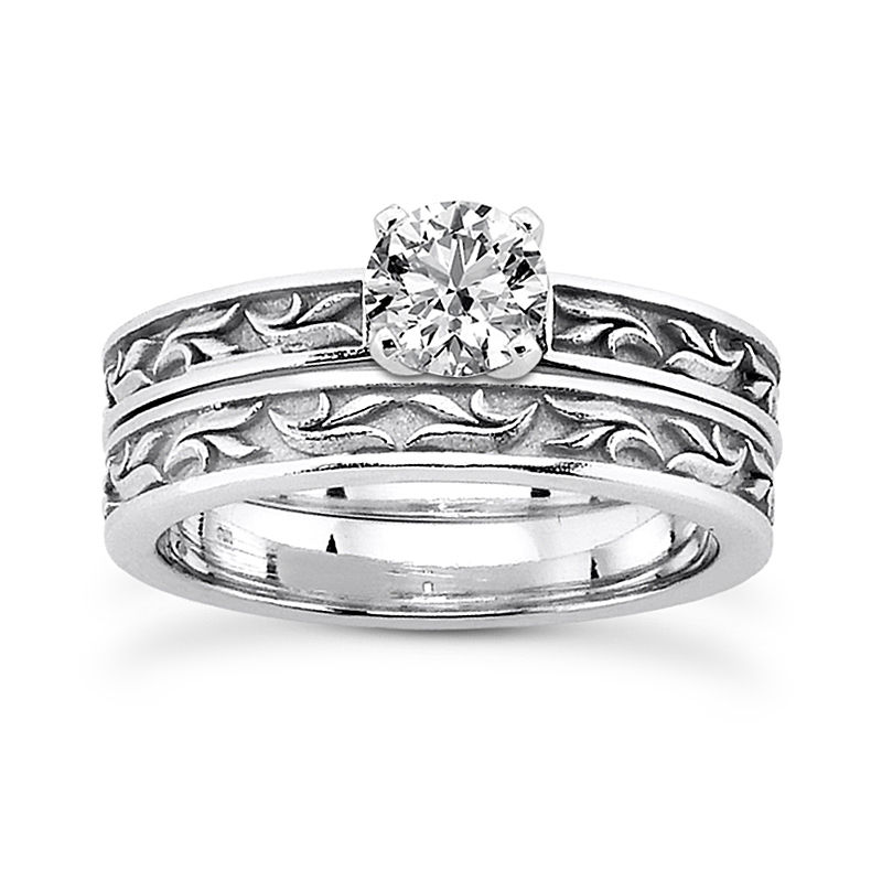 Thumbnail: Ladies 14KT White Gold Platinum Solitaire Engagement Set ENS3633-A