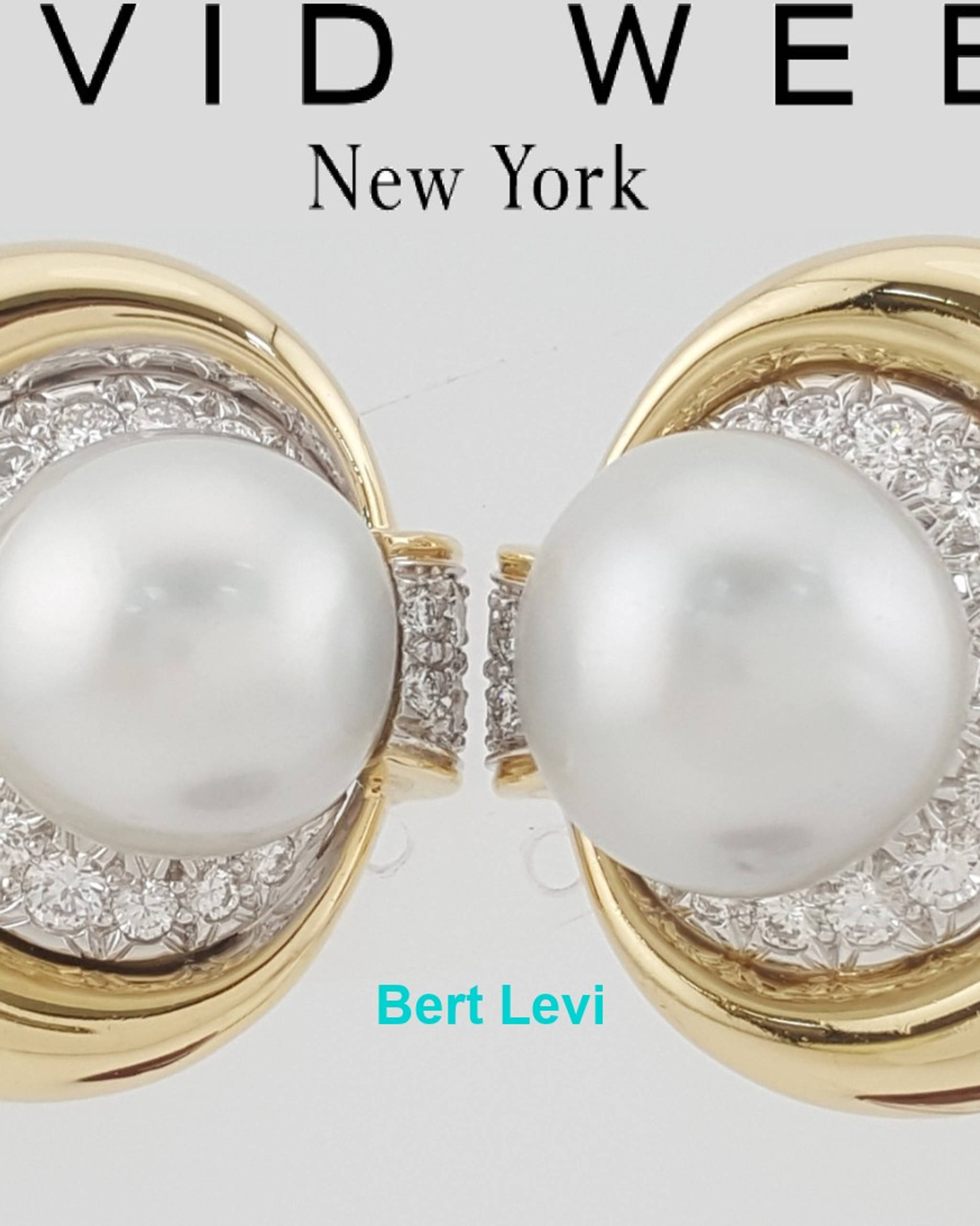 Vintage David Webb Pearl & Diamond Clip-On Earrings 2.3 ct 18K & Platinum