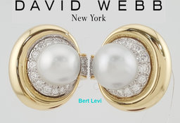 Vintage David Webb Pearl & Diamond Clip-On Earrings 2.3 ct 18K & Platinum