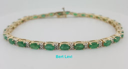 Oval Green Emerald & Diamond Tennis Bracelet 5.75 ct 14k Yellow Gold 8" 11 Grams