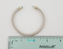 David Yurman Classic Cable Blue Topaz Bracelet Silver & 14k Gold 5 mm 6.5" $850