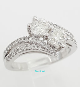 Bypass Crossover 2-Stone Round Diamond Engagement Ring 1.3 ct 14K White Gold