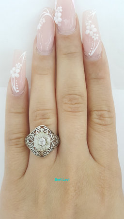 Antique Art Deco Old Mine Cut Diamond Engagement Ring 0.22 ct 18k White Gold
