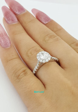 Oval Brilliant Cut Diamond Halo Engagement Ring D/SI2 GIA14k White Gold 1.05 ct