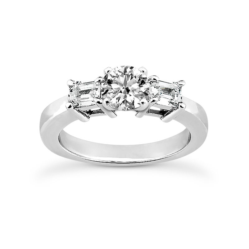 Ladies 14KT White Gold Platinum Three Stones Engagement Ring ENR1857