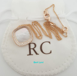 Roberto Coin Carnaby Street Diamond MOP Necklace 18K Rose Gold 0.3 ct 16-18"