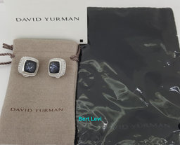 David Yurman Sterling Silver Albion 11mm Hematite & Diamond Clip-On Earrings