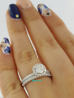 Round Brilliant Diamond Halo Engagement / Wedding Ring Set 1 ct 14K White Gold