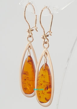 Vintage 14k Rose Gold Amber Drop Dangle Earrings 4 Grams 2"