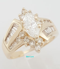 Vintage Marquise Diamond Halo Engagement Ring 1.71 ct 14k Yellow Gold