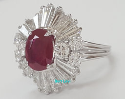 Vintage Oval Burma No Heat Ruby Diamond Ballerina Ring Platinum 5.2 ct