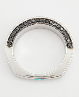 Round Diamond 1 ct 14k White Gold Wedding Ring Euro Shank 3 Row Black & White