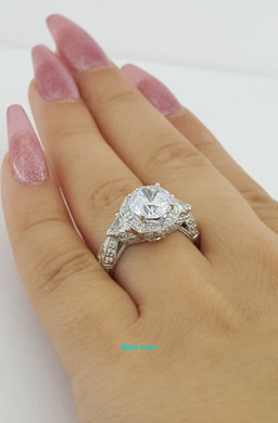 Three-Stone Trillion Diamond Semi-Mount Engagement Ring Platinum CZ & 0.75 ct