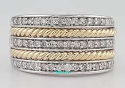3 Row Diamond Band Ring 0.5 ct 14K White Yellow Gold 11 mm