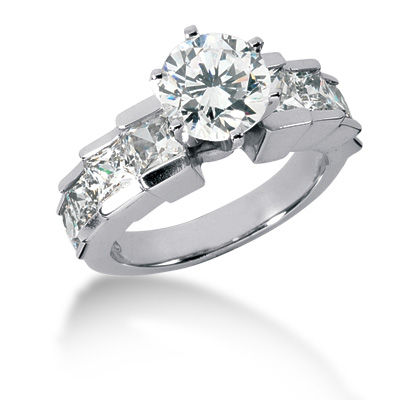 Ladies 14KT White Gold Platinum Fancy Engagement Set ENS646-A