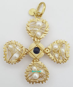 Flower Cross Pendant 14k Yellow Gold Pearl 36.7mm (1.44") 4.3 Grams