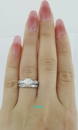 Round & Baguette Cut Diamond Engagement Ring Set 0.75 ct 14K Gold & Platinum