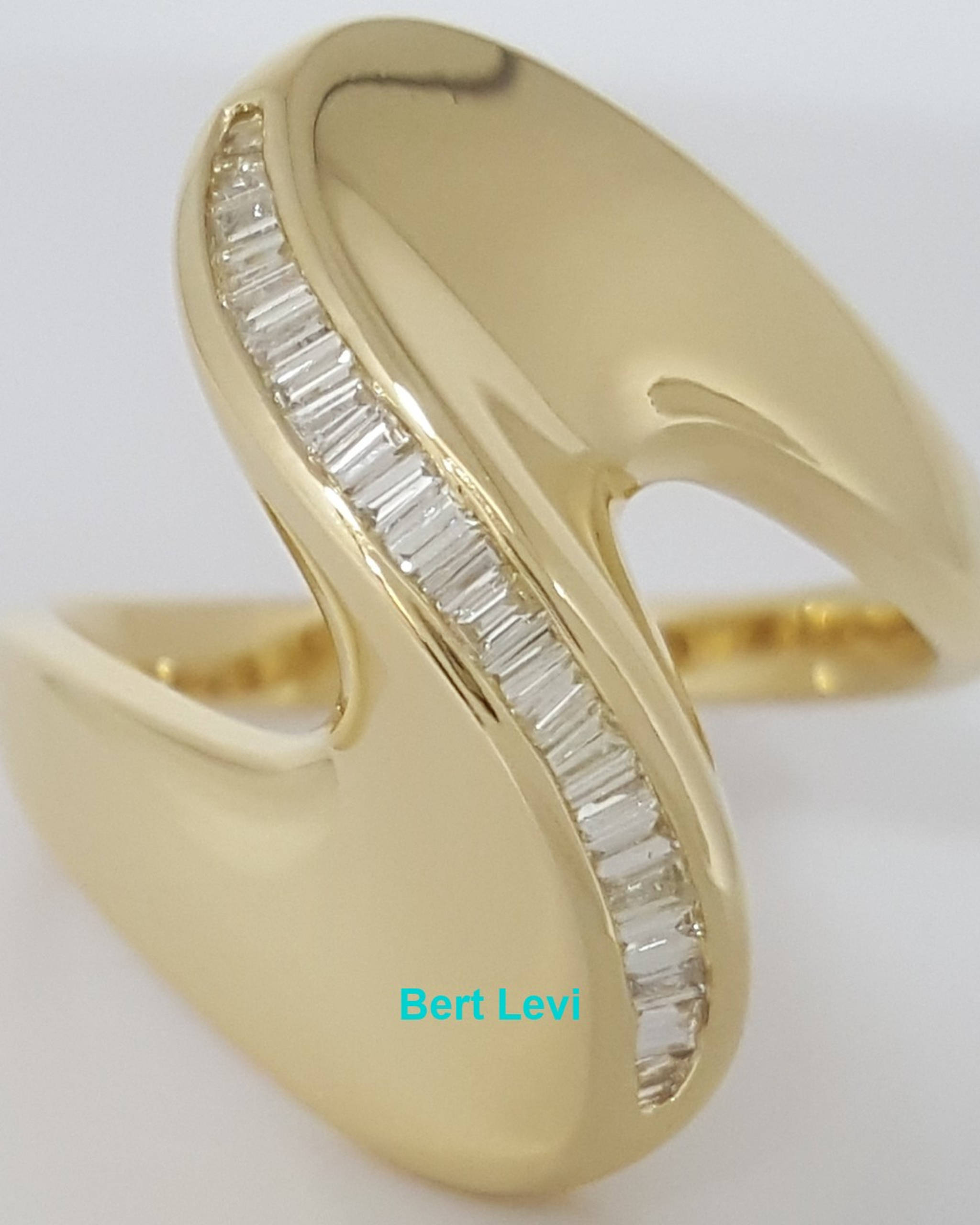 Baguette Diamond Swirl Channel Set Statement Ring 0.35 ct 18K Yellow Gold 23mm