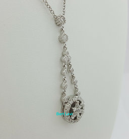 Round & Marquise Cut Diamond Drop Necklace 8.8 Grams 17" 1.2 ct 14K White Gold