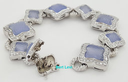 David Yurman Quatrefoil Chalcedony Diamond Bracelet 3.44 ct 18K W Gold 69 Grams