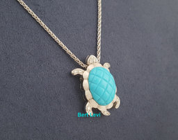Sea Turtle Diamond Pendant Necklace 0.13 ct 18K White Gold 9.8 Grams Italy