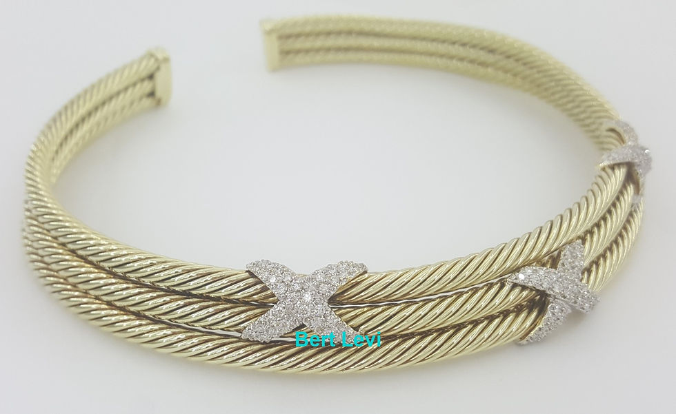 Thumbnail: 14K Gold Triple Cable Choker "X" Diamond Necklace 1.9ct 87 Grams “David Yurman”