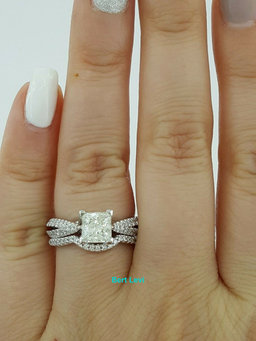 Princess & Round Cut Diamond Engagement Wedding Ring Set 1.8 ct Parade 18k