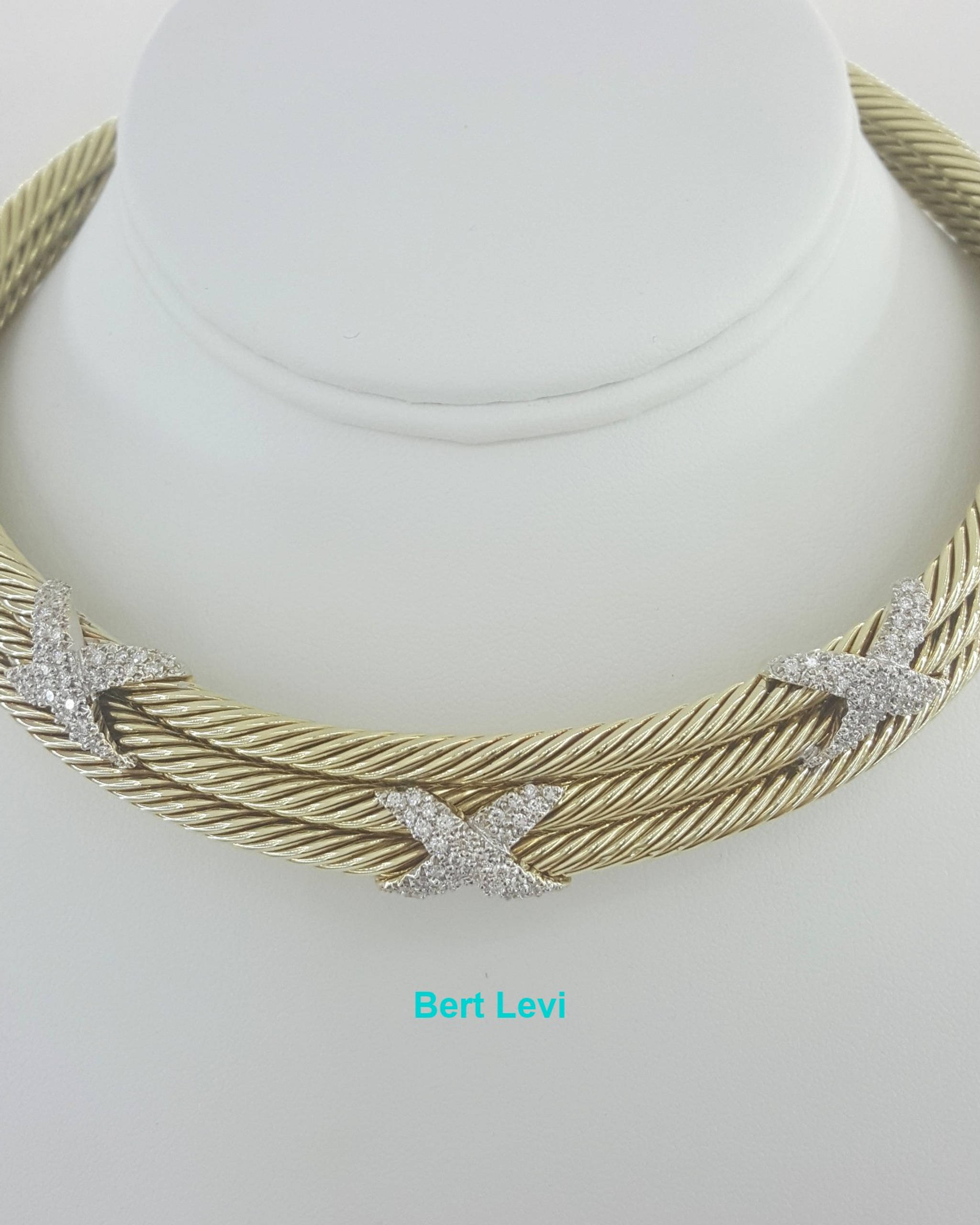 14K Gold Triple Cable Choker "X" Diamond Necklace 1.9ct 87 Grams “David Yurman”