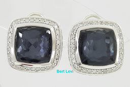 David Yurman Sterling Silver Albion 11mm Hematite & Diamond Clip-On Earrings