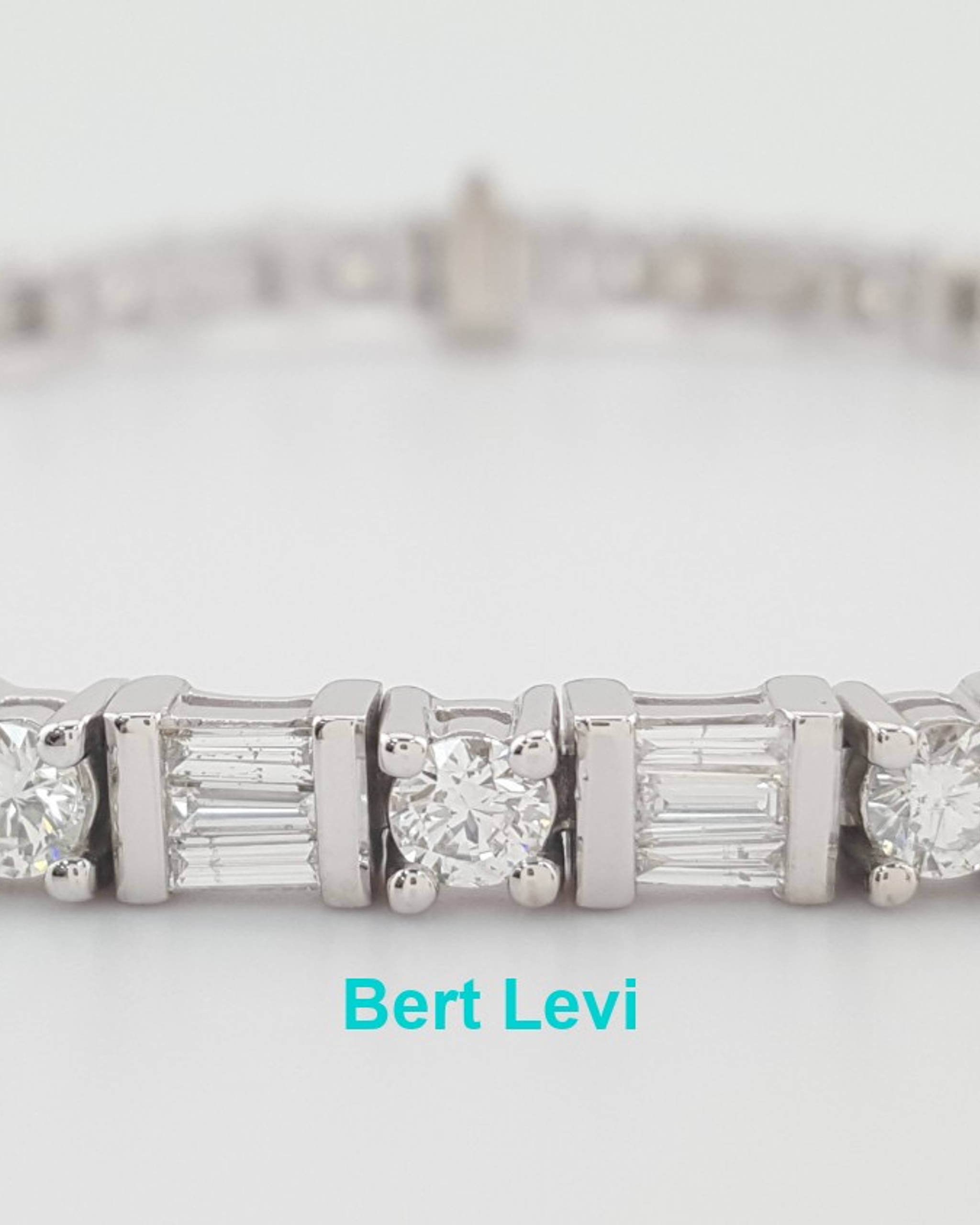 Round & Baguette Diamond Tennis Bracelet 6.6 ct 14k White Gold 8" Rtl. $18k