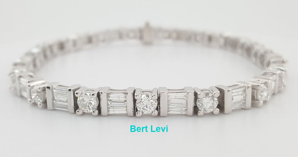 Thumbnail: Round & Baguette Diamond Tennis Bracelet 6.6 ct 14k White Gold 8" Rtl. $18k