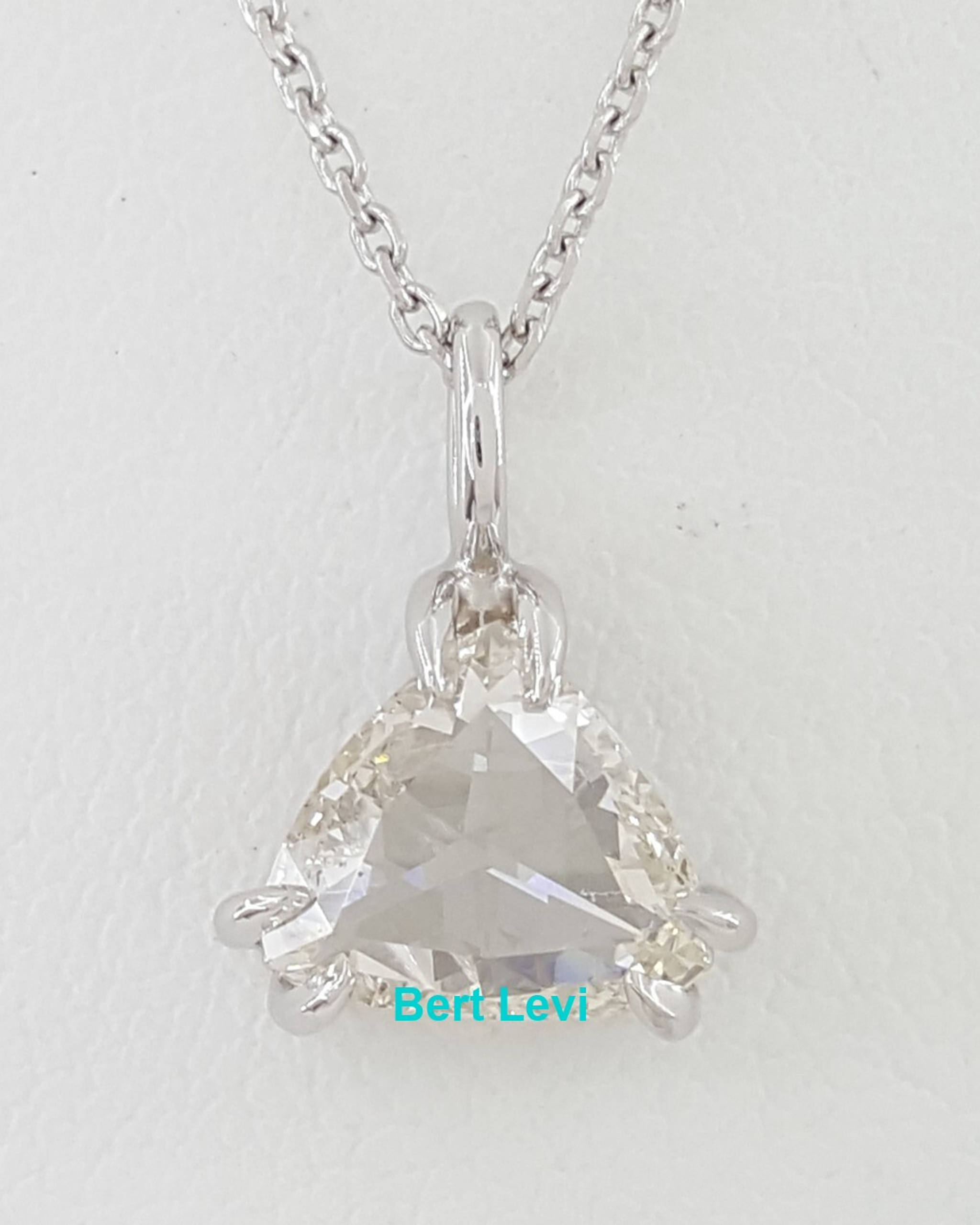 Antique Heart Trillion Double Rose Cut Diamond Solitaire Necklace 1.63 ct 14K WG