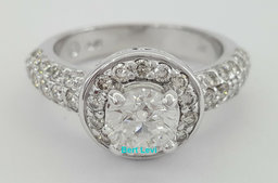 Round Brilliant Cut Halo Pave Diamond Engagement Ring 1.8 ct 14k White Gold GIA