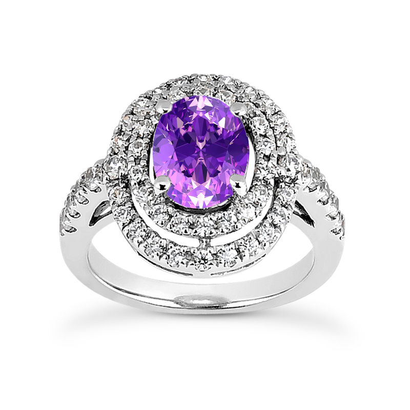 Ladies 14KT White Gold Platinum Oval Cut Diamond Color Stone Ring CSR636