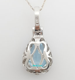 Aquamarine & Diamond Halo Pendant Necklace 10K White Gold