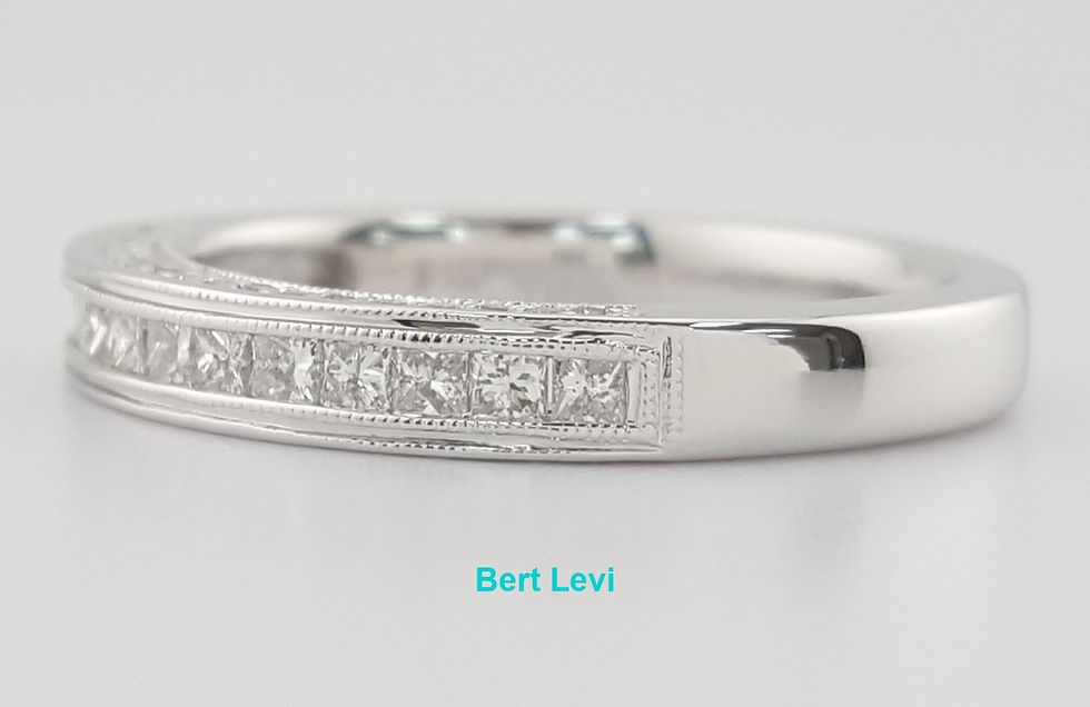 Thumbnail: Half Circle Princess Diamond Milgrain Wedding Band 0.6 ct 14k White Gold 3 mm