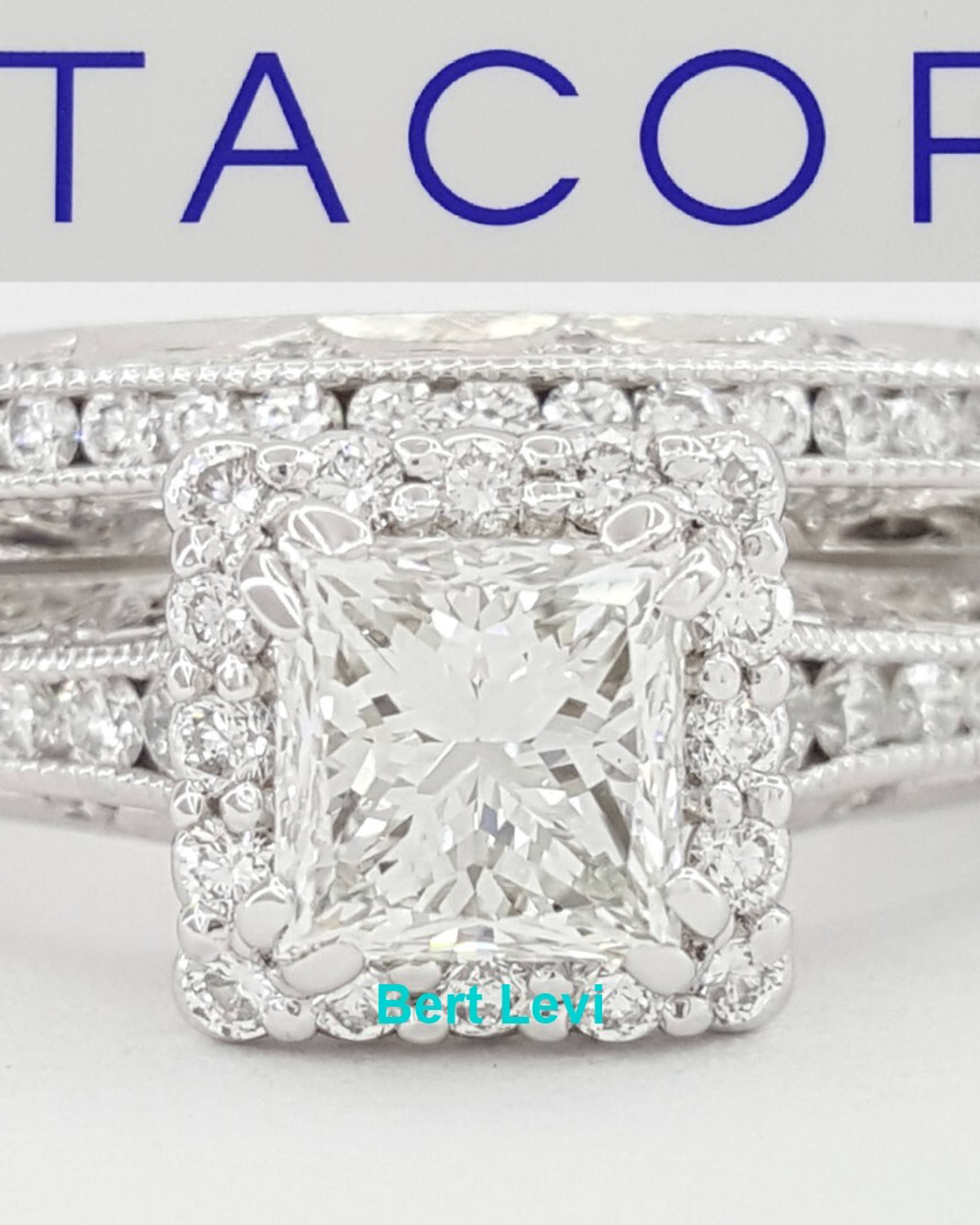 TACORI 2618PR5 Princess Cut Halo Diamond 1.51 ct Engagement Ring Set 18k Rt $14K