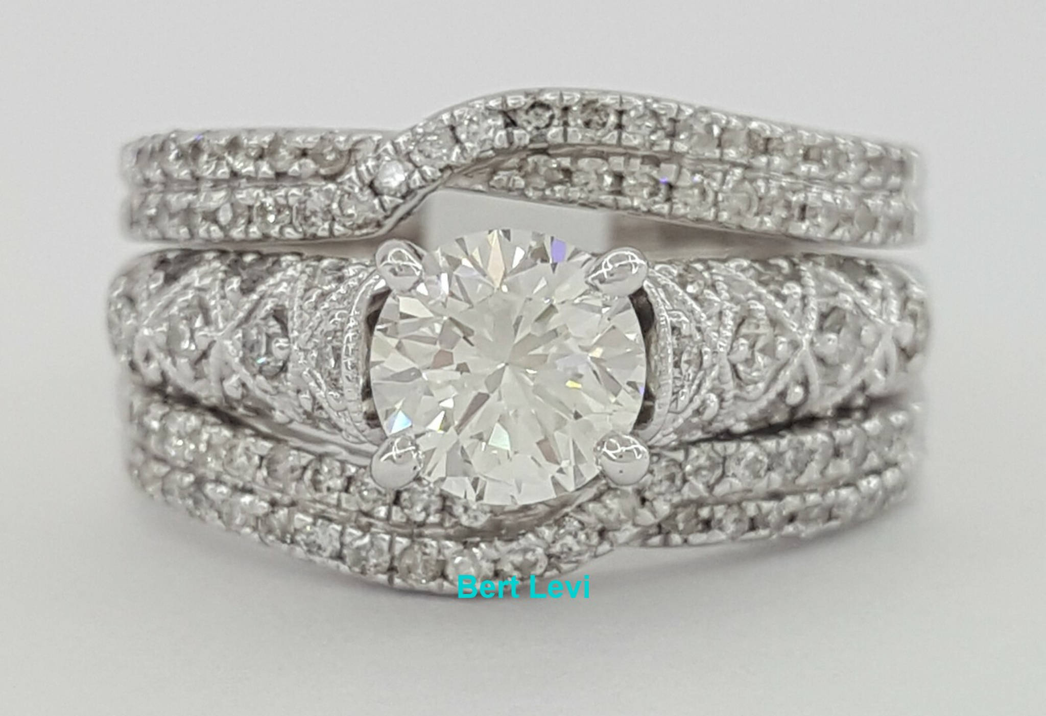 1.43 ct 14K Round Brilliant Cut Diamond Engagement Three Ring Set GIA Rtl $5,915