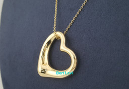 Tiffany & Co Elsa Peretti  Open Heart Pendant 18K Yellow Gold 18" 27.6mm