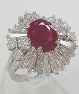 Vintage Oval Burma No Heat Ruby Diamond Ballerina Ring Platinum 5.2 ct