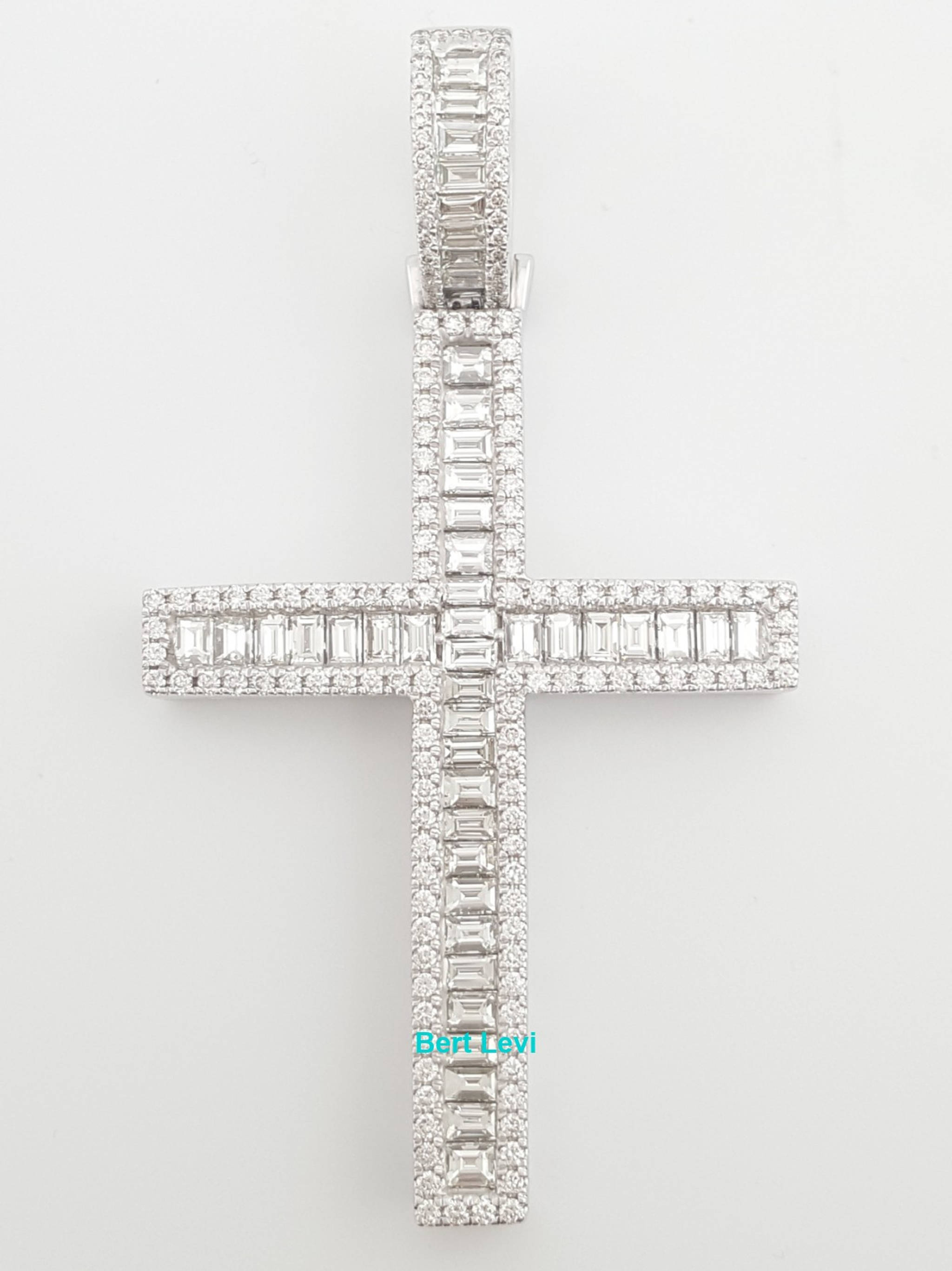 Baguette Round Diamond Cross 5.5 ct 10k White Gold 2.57" 14.5 Grams Rtl $13k