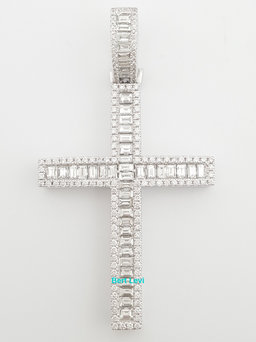 Baguette Round Diamond Cross 5.5 ct 10k White Gold 2.57" 14.5 Grams Rtl $13k