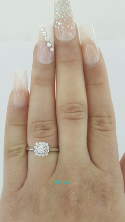 0.5 ct 14k White Gold Round Brilliant Cut Flower Halo Engagement Ring Size 5.25