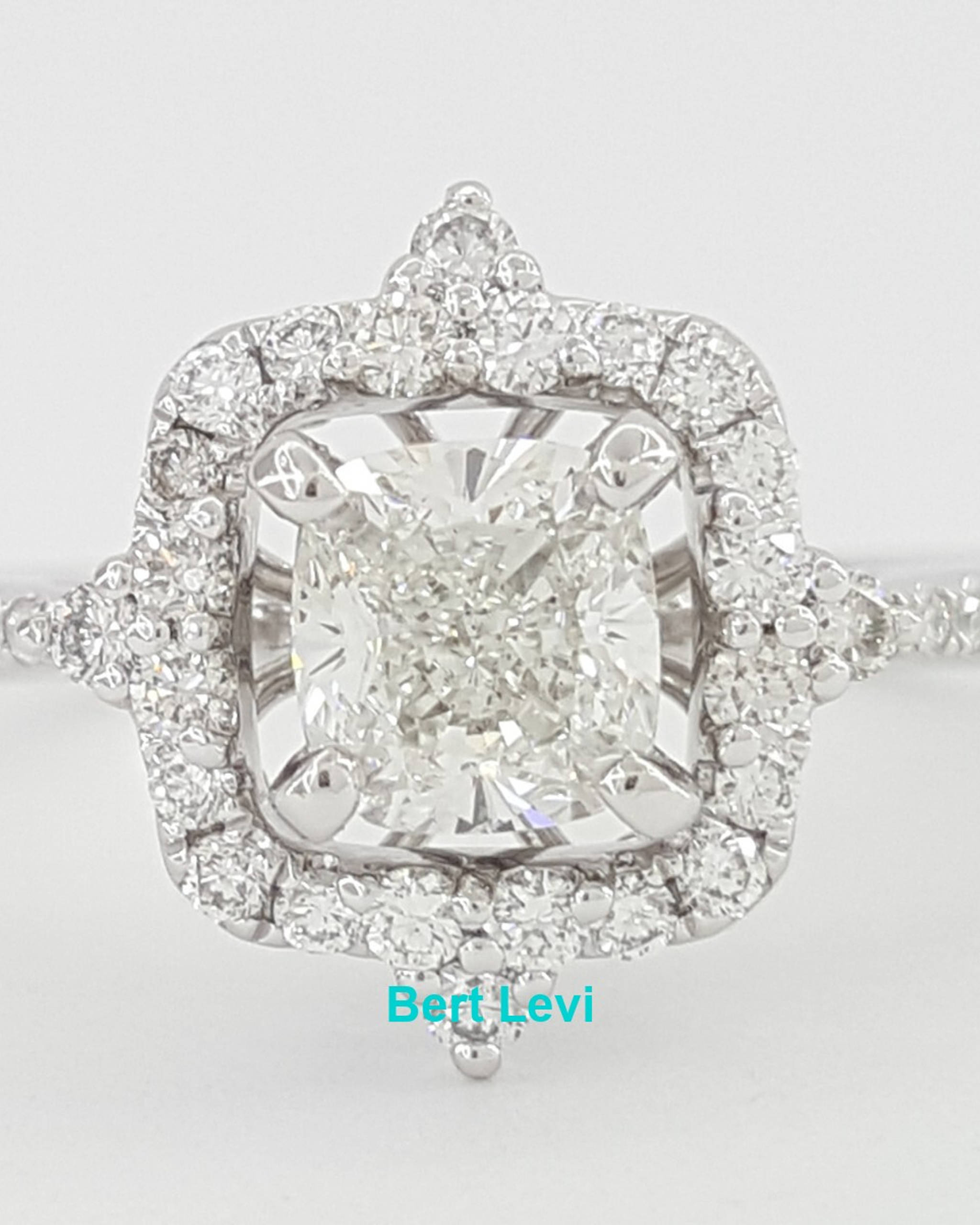 Cushion Cut Diamond Halo Platinum Engagement Ring 1.03 ct GIA Retail $5,500
