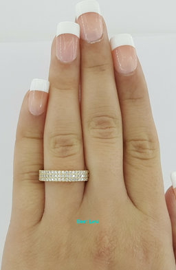 0.57 ct 3 Three Row Diamond Pave Half Circle Wedding Anniv. Ring 14k Gold Sz 6