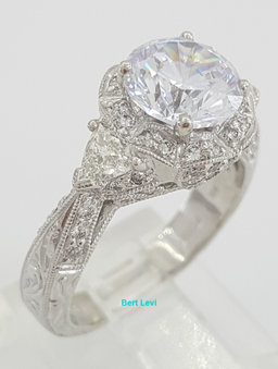Three-Stone Trillion Diamond Semi-Mount Engagement Ring Platinum CZ & 0.75 ct